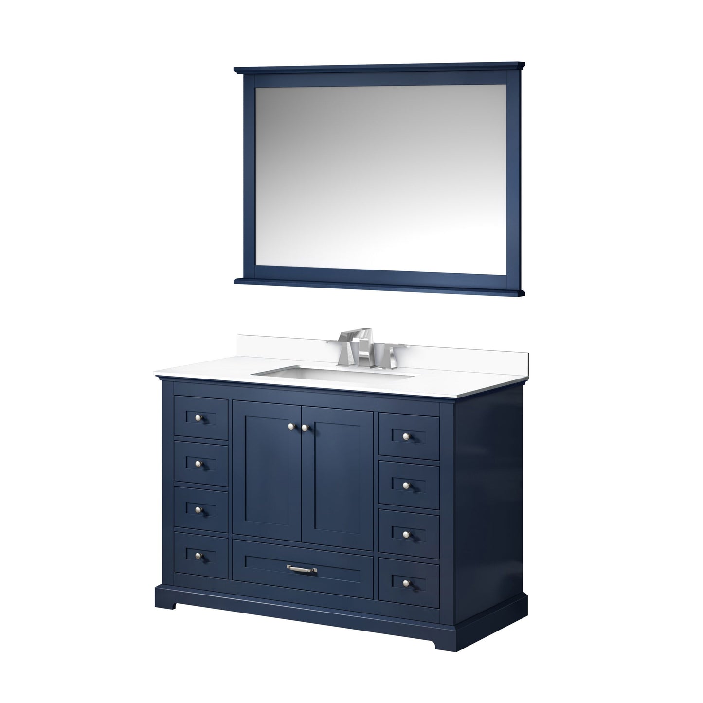 Lexora Collection Dukes 48 inch Single Bath Vanity, Cultured Marble Top, Faucet Set, and 46 inch Mirror - Luxe Bathroom Vanities