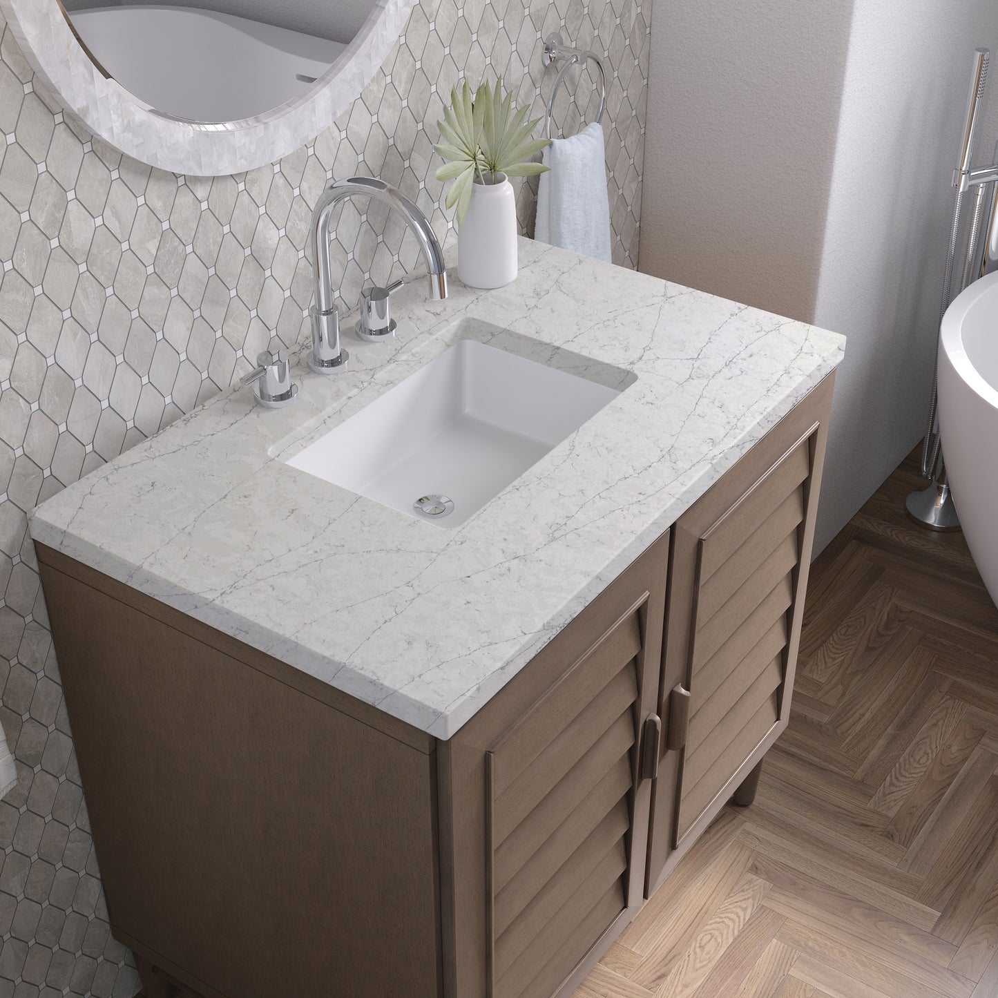 James Martin Portland 36" Single Vanity Whitewashed Walnut with 3 CM Countertop