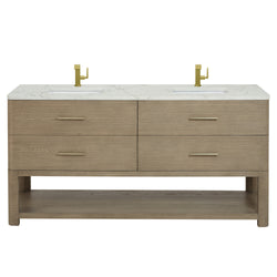 James Martin Lucian 72" Double Vanity, Pebble Oak w/ 3 CM Top - Luxe Bathroom Vanities