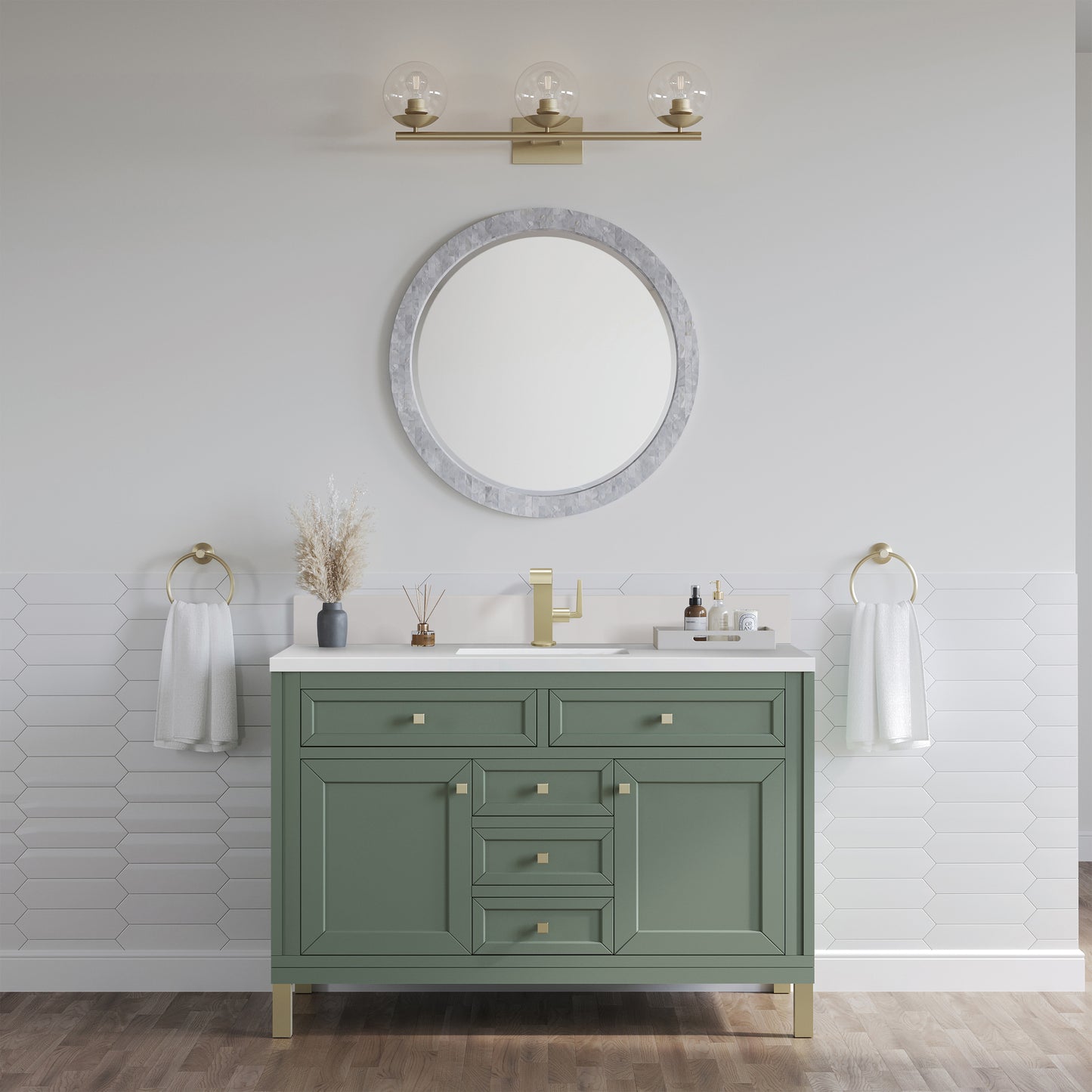 James Martin Chicago 48" Single Vanity with Single Hole 3CM White Zeus Silestone Top & Backsplash