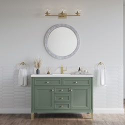 James Martin Chicago 48" Single Vanity with Single Hole 3CM White Zeus Silestone Top & Backsplash