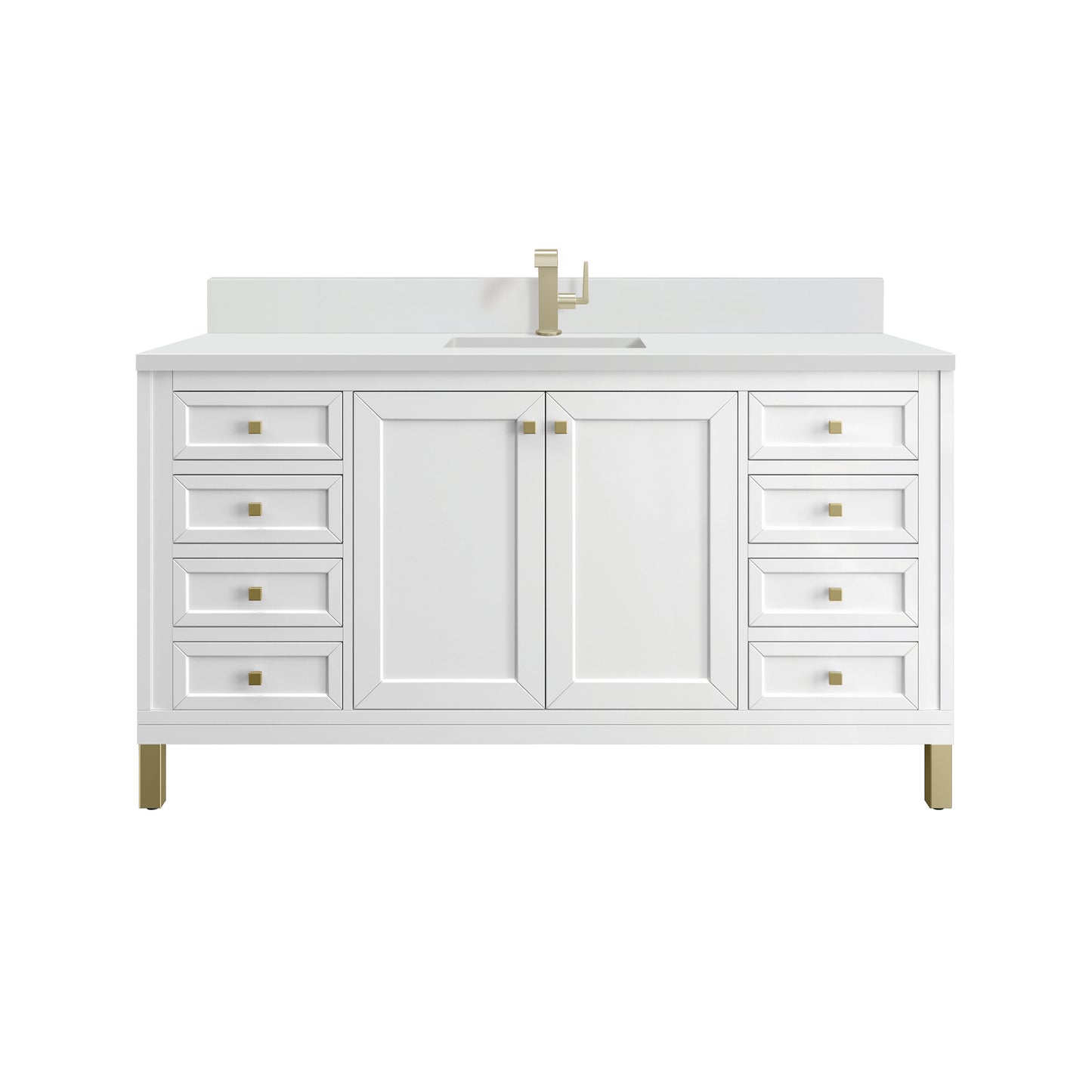 James Martin Chicago 60" Single Vanity with Single Hole 3CM White Zeus Silestone Top & Backsplash