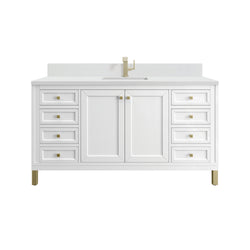 James Martin Chicago 60" Single Vanity with Single Hole 3CM White Zeus Silestone Top & Backsplash