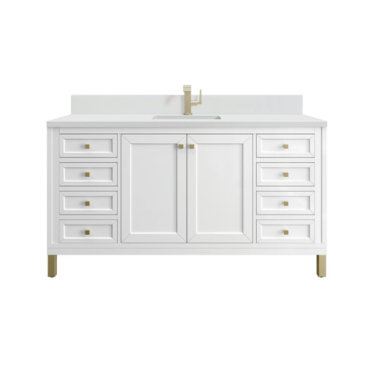 James Martin Chicago 60" Single Vanity with Single Hole 3CM White Zeus Silestone Top & Backsplash