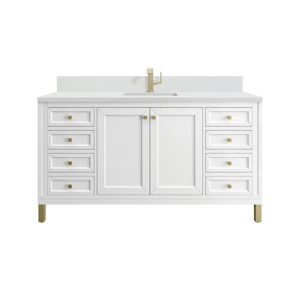 James Martin Chicago 60" Single Vanity with Single Hole 3CM White Zeus Silestone Top & Backsplash