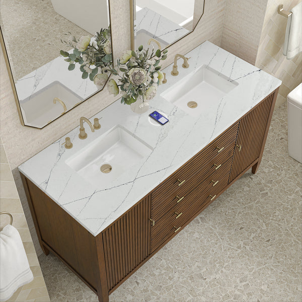James Martin Myrrin 60" Double Vanity with 3 CM Countertop & FreePower Wireless Charger