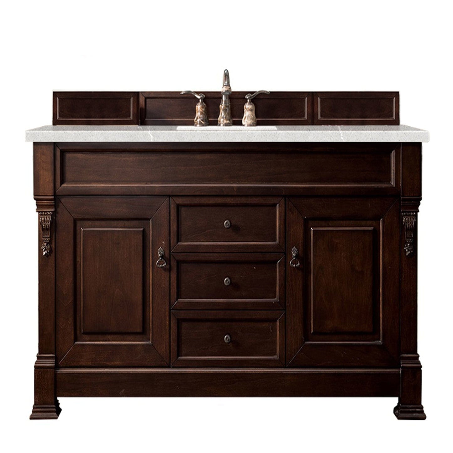 James Martin Brookfield 60" Single Vanity Vanities James Martin Burnished Mahogany w/ 3 CM Eternal Serena Quartz Top 