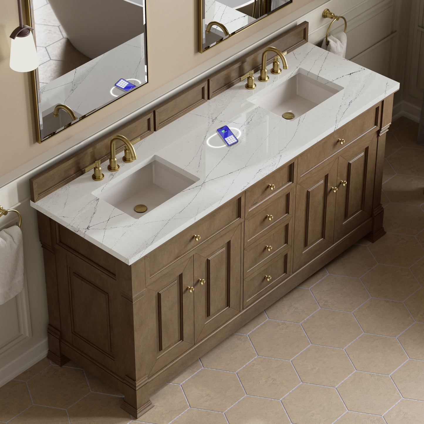 James Martin Brookfield 72" Double Vanity with 3 CM Countertop & FreePower Wireless Charger