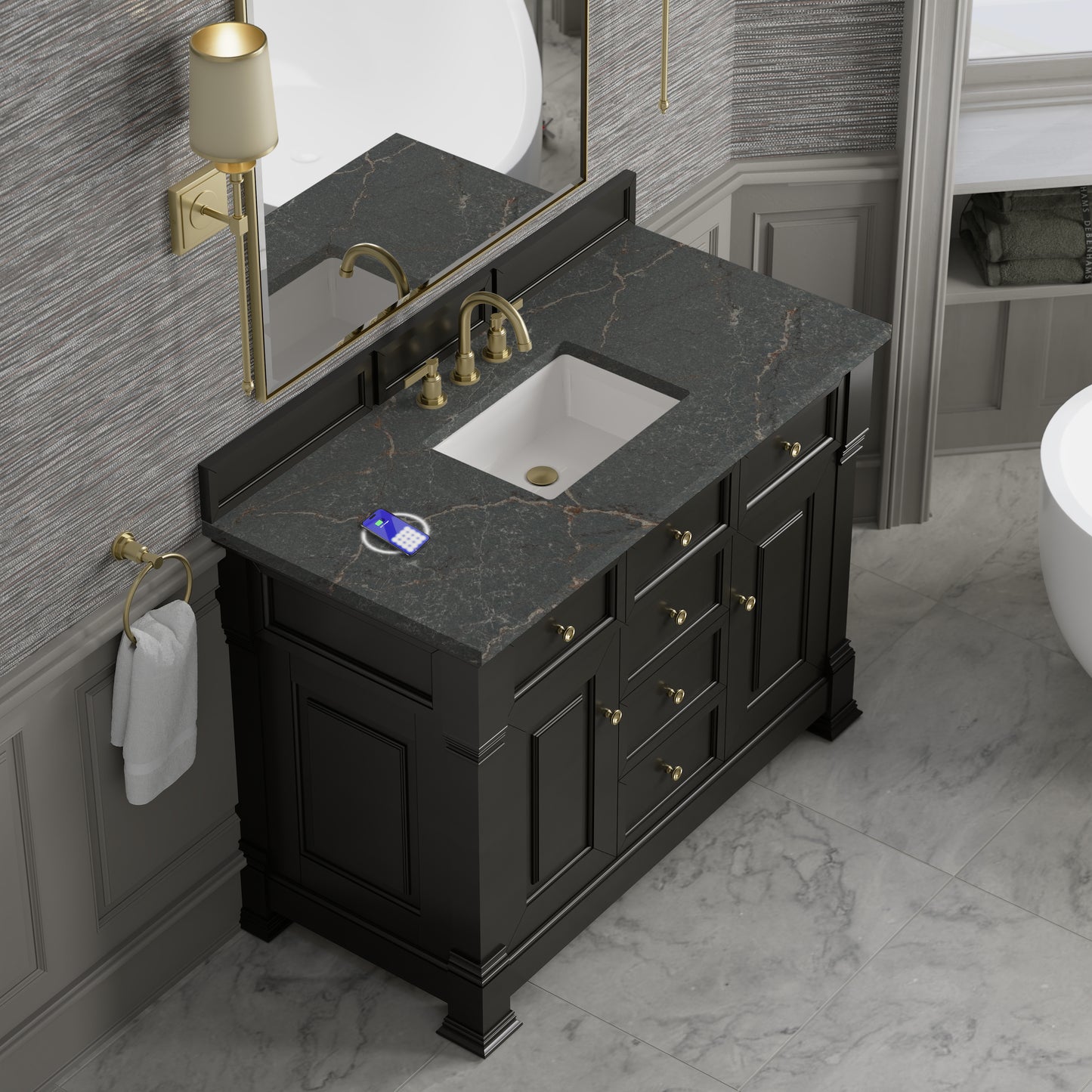 James Martin Brookfield 48" Single Vanity with 3 CM Countertop & FreePower Wireless Charger