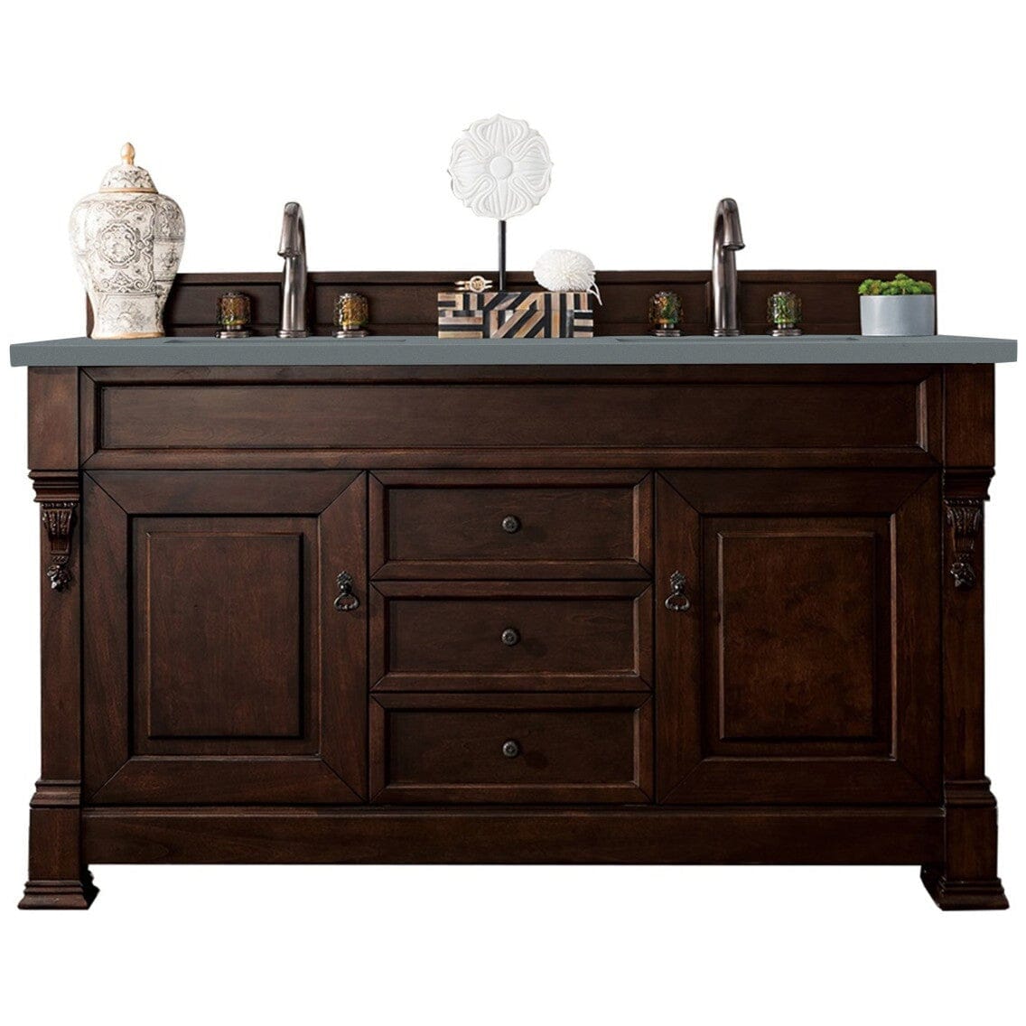 James Martin Brookfield 60" Double Vanity Vanities James Martin Burnished Mahogany w/ 3 CM Cala Blue Quartz Top 