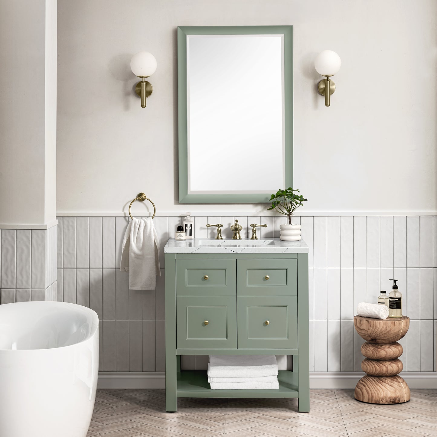 James Martin Breckenridge 30" Single Vanity, Smokey Celadon - Luxe Bathroom Vanities