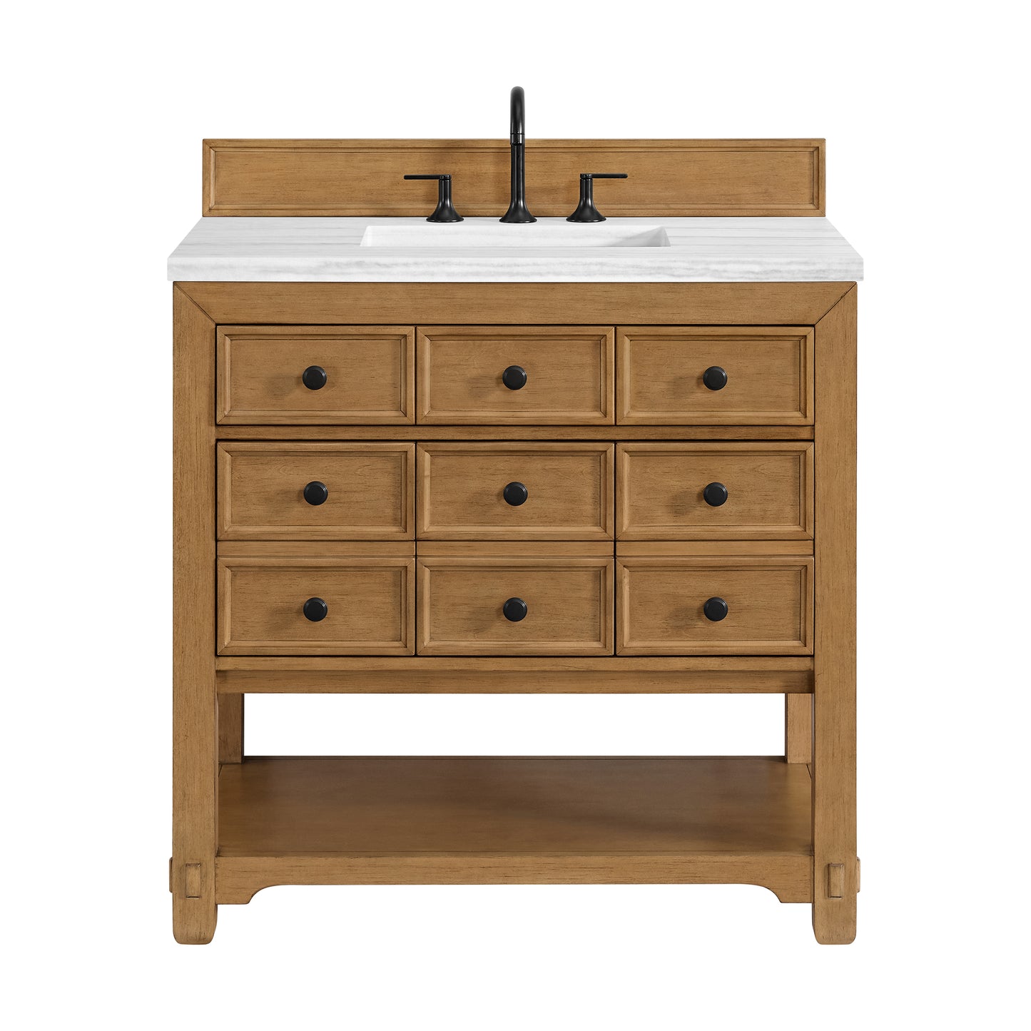 James Martin Malibu 36" Single Vanity, Amber Birch w/ 3 CM Counter Top - Luxe Bathroom Vanities