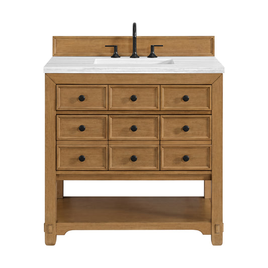 James Martin Malibu 36" Single Vanity, Amber Birch w/ 3 CM Counter Top - Luxe Bathroom Vanities