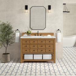James Martin Malibu 48" Single Vanity, Amber Birch with 3 CM Countertop & FreePower Wireless Charger