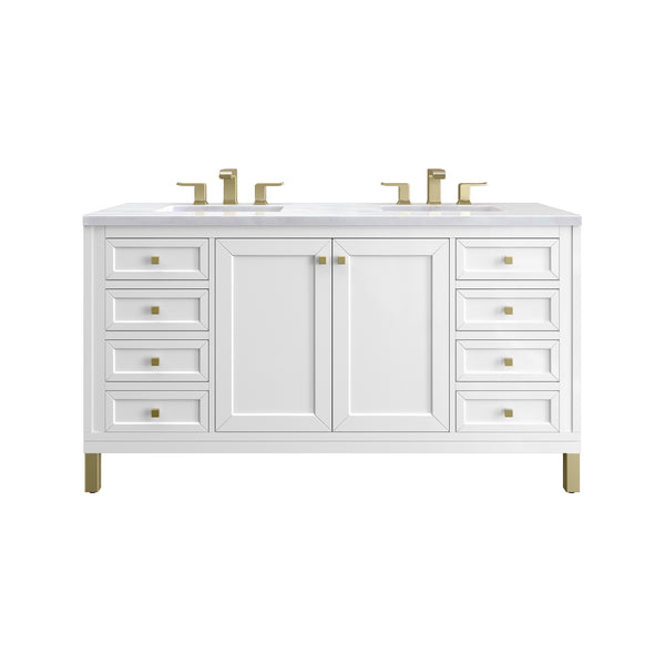 James Martin Chicago 60" Double Vanity, Glossy White - Luxe Bathroom Vanities