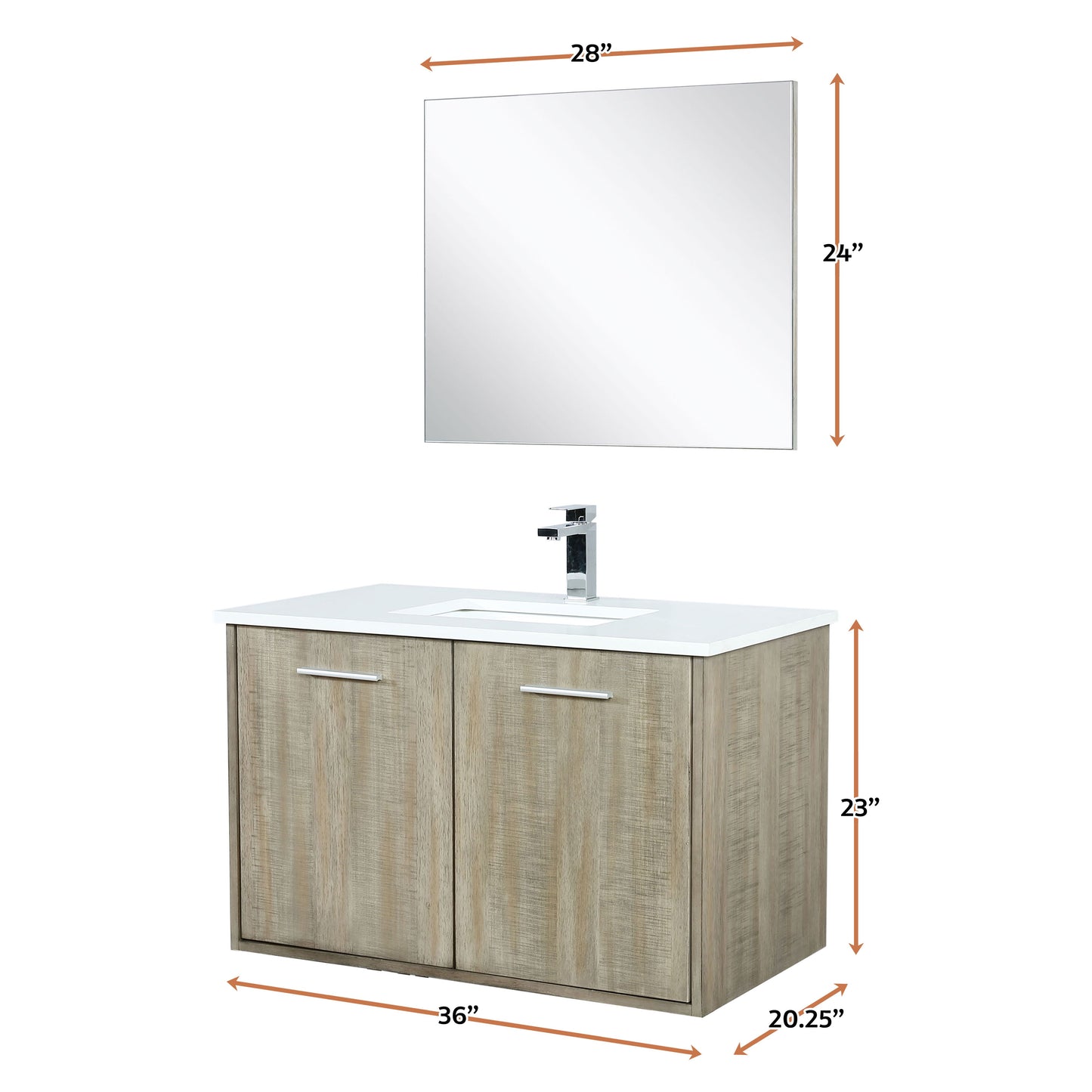 Lexora Collection Fairbanks 36 inch Rustic Acacia Bath Vanity, Cultured Marble Top, Faucet Set and 28 inch Mirror - Luxe Bathroom Vanities