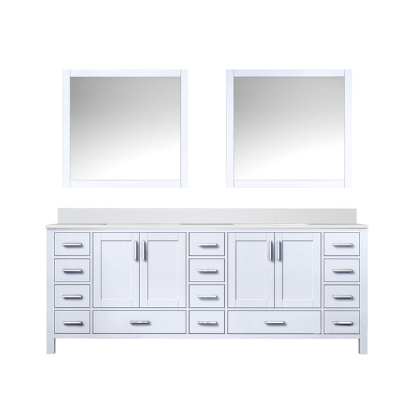 Lexora Collection Jacques 84 inch Double Bath Vanity, White Quartz Top, and 34 inch Mirrors - Luxe Bathroom Vanities