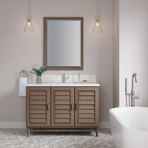 James Martin Portland 48" Single Vanity Whitewashed Walnut with Single Hole 3 CM White Zeus Silestone Top & Backsplash