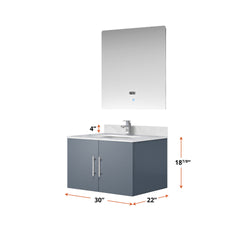 Lexora Collection Geneva 30 inch Bath Vanity and 30 inch LED Mirror - Luxe Bathroom Vanities