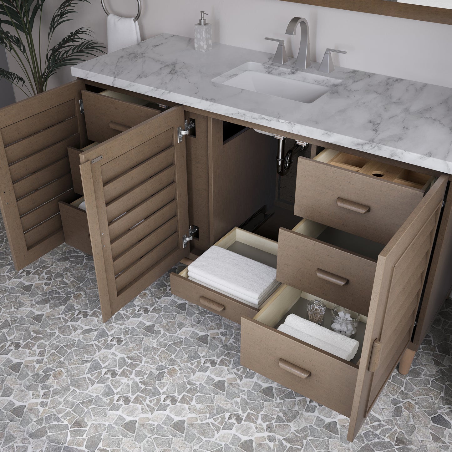 James Martin Portland 60" Single Vanity Whitewashed Walnut with 3 CM Countertop