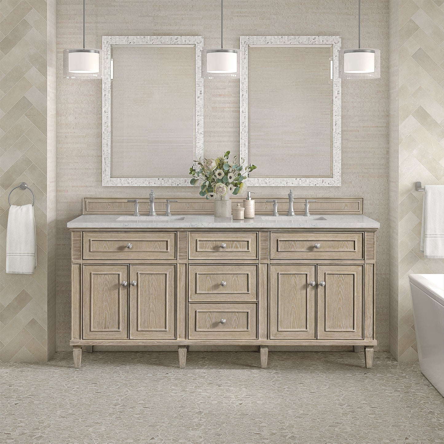 James Martin Lorelai 72" Double Vanity with 3 CM Countertop & FreePower Wireless Charger