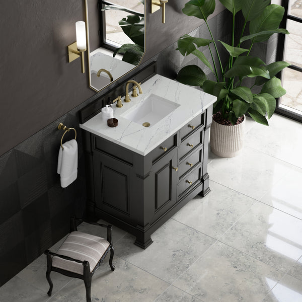 James Martin Brookfield 36" Single Vanity, Black Onyx with 3 CM Countertop - Luxe Bathroom Vanities