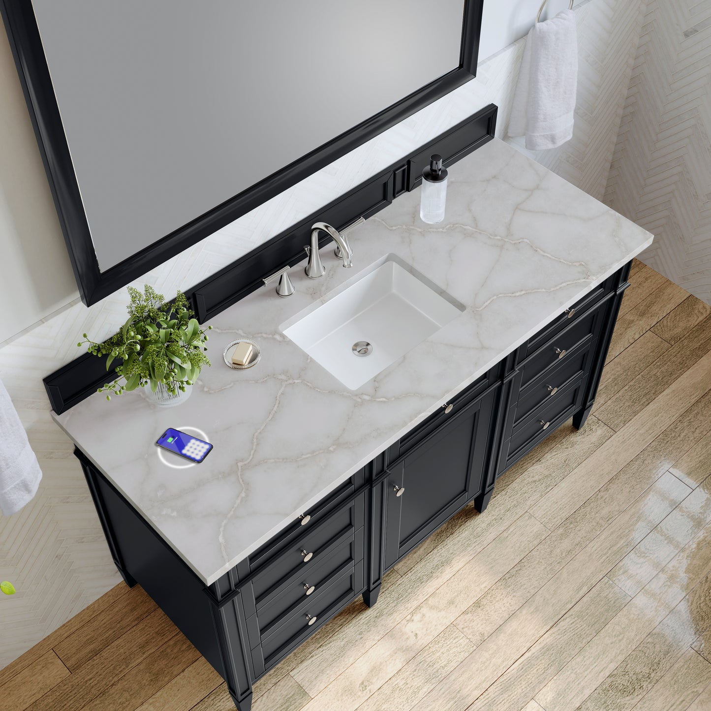 James Martin Brittany 60" Single Vanity with 3 CM Countertop & FreePower Wireless Charger