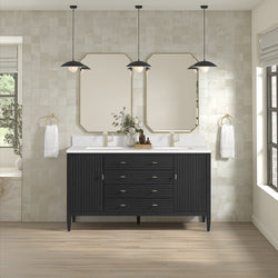 James Martin Myrrin 60" Double Vanity with Single Hole 3 CM White Zeus Silestone Top & Backsplash