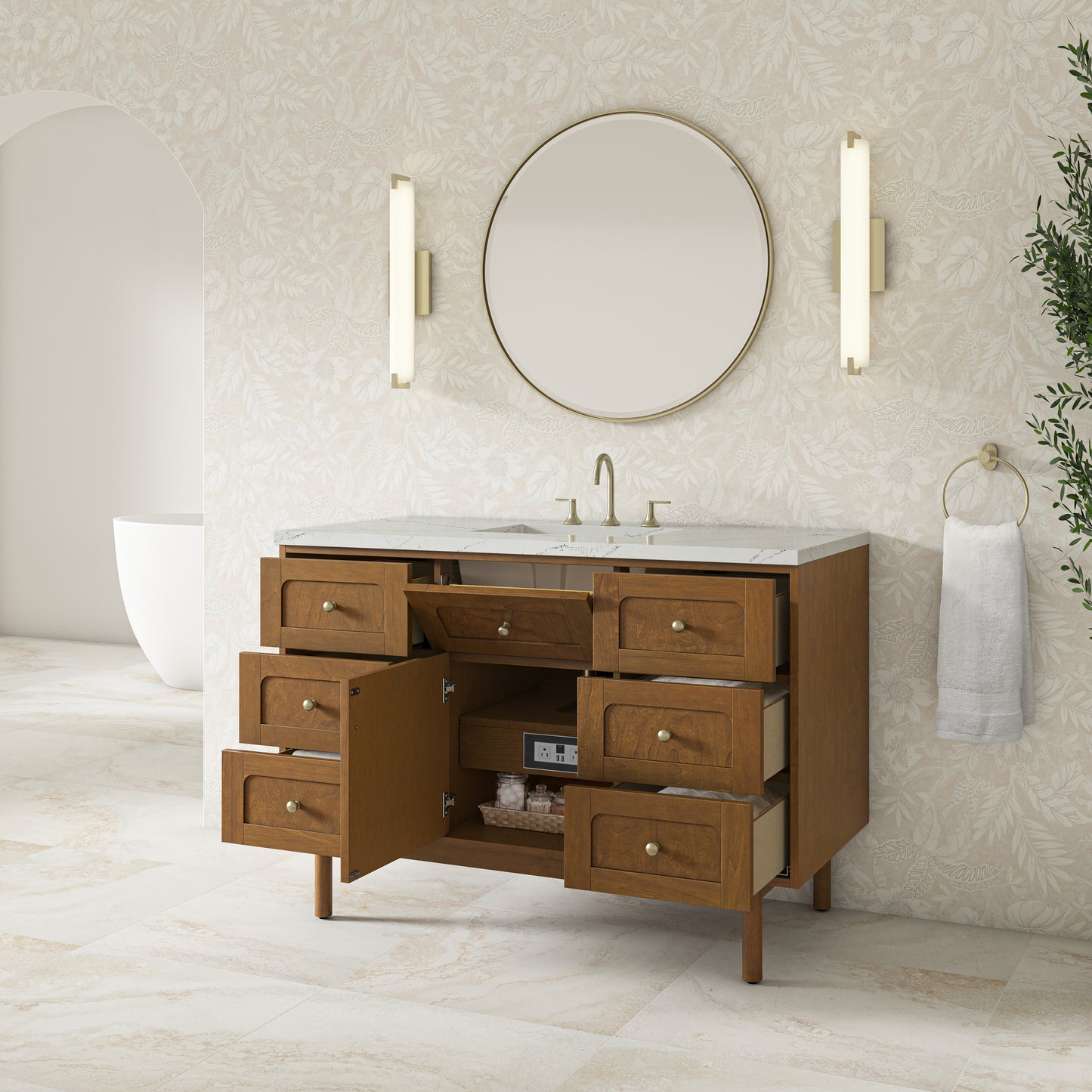 James Martin Laurent 48" Single Vanity with 3 CM Countertop & FreePower Wireless Charger