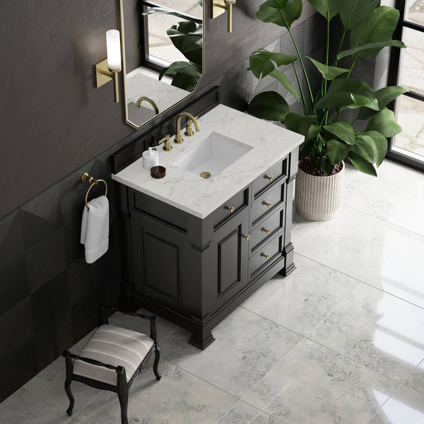James Martin Brookfield 36" Single Vanity, Black Onyx with 3 CM Countertop - Luxe Bathroom Vanities