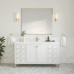 James Martin Chicago 60" Single Vanity with Single Hole 3CM White Zeus Silestone Top & Backsplash