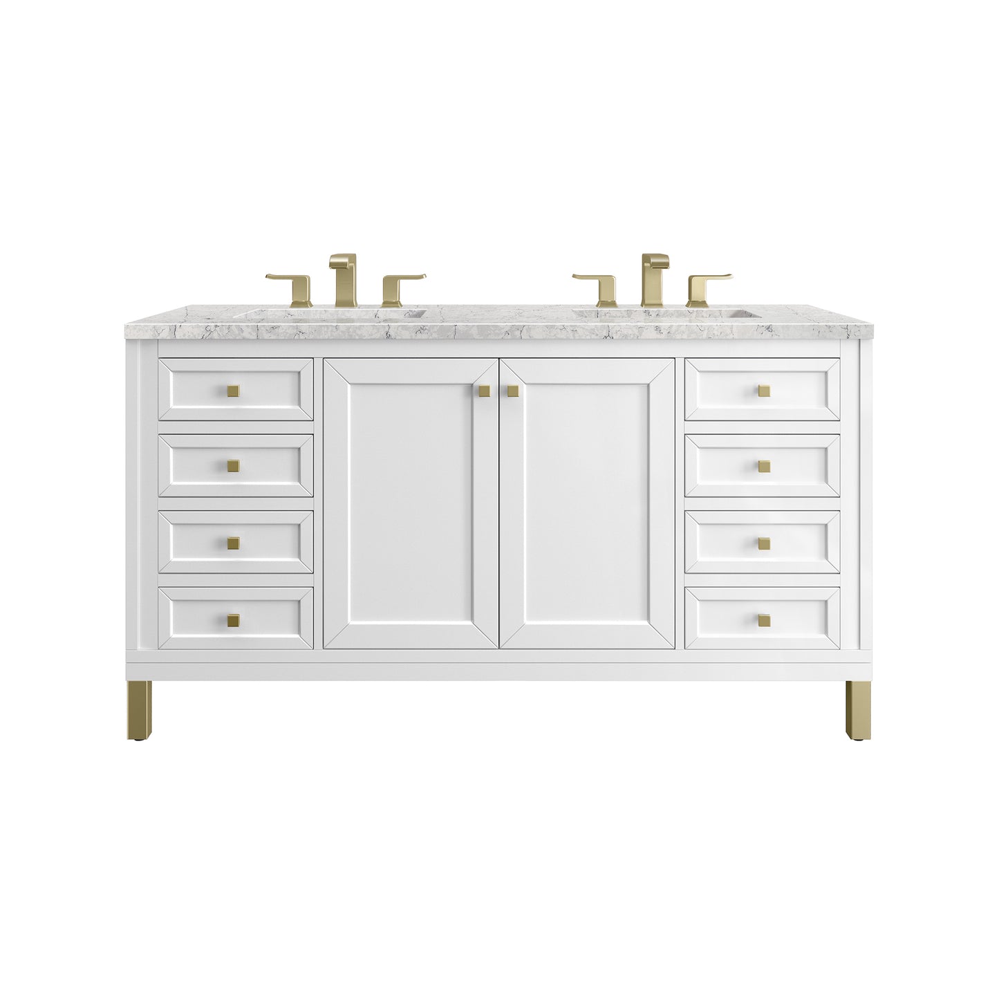 James Martin Chicago 60" Double Vanity, Glossy White - Luxe Bathroom Vanities