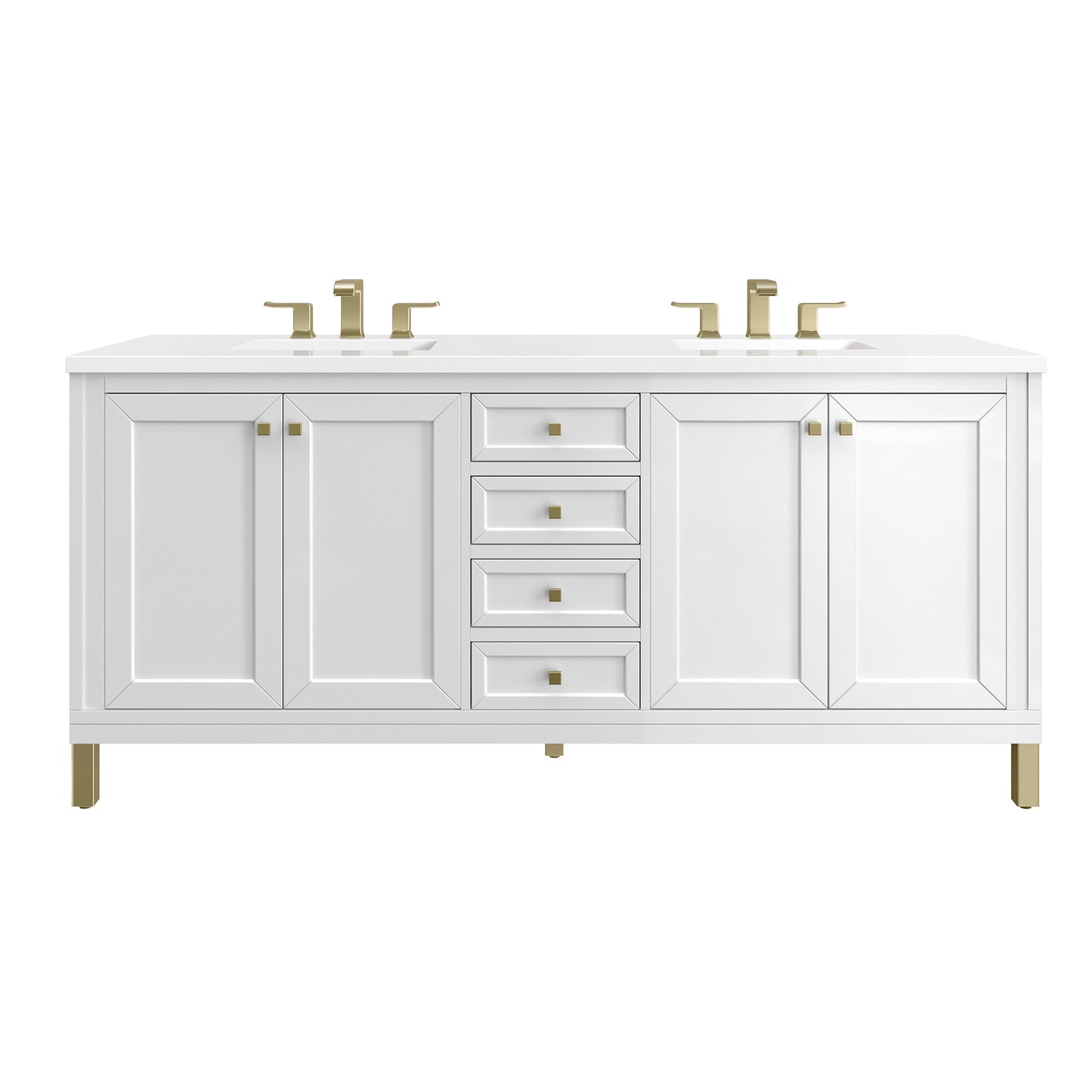 James Martin Chicago 72" Double Vanity, Glossy White - Luxe Bathroom Vanities