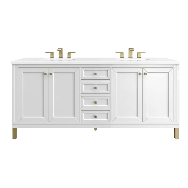 James Martin Chicago 72" Double Vanity, Glossy White - Luxe Bathroom Vanities