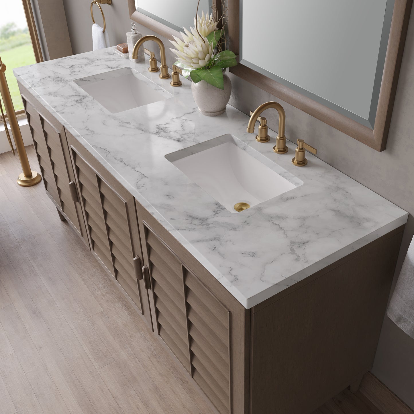 James Martin Portland 72" Double Vanity Whitewashed Walnut with 3 CM Countertop
