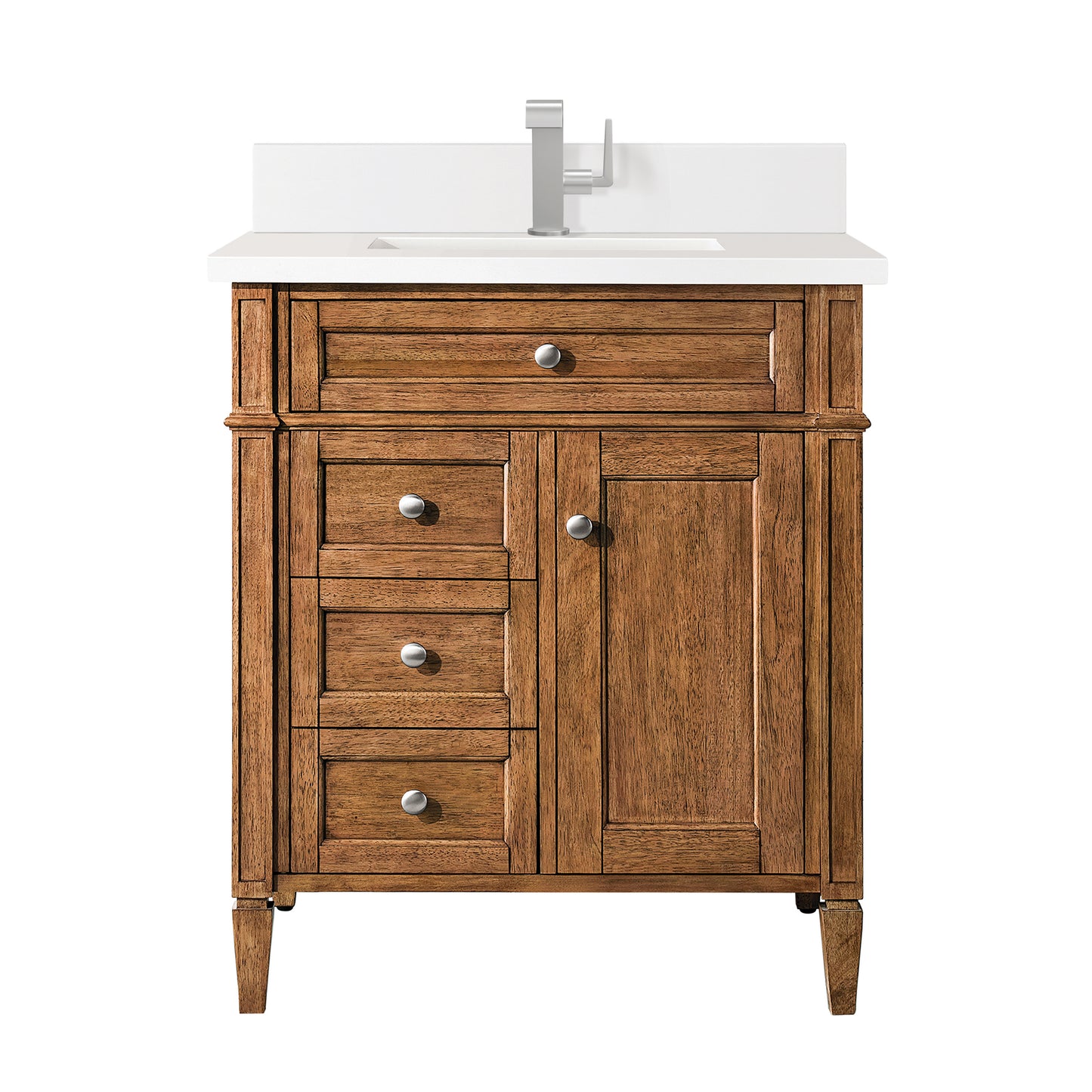 James Martin Brittany 30" Single Vanity with Single Hole 3 CM White Zeus Silestone Top & Backsplash