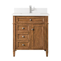 James Martin Brittany 30" Single Vanity with Single Hole 3 CM White Zeus Silestone Top & Backsplash