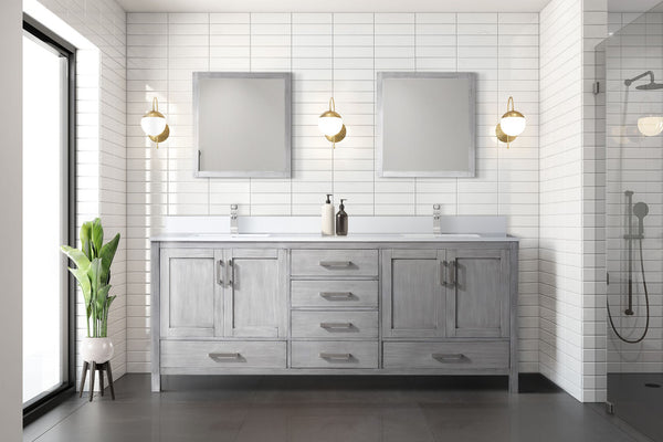 Lexora Collection Jacques 80 inch Double Bath Vanity, White Quartz Top, and Faucet Set - Luxe Bathroom Vanities