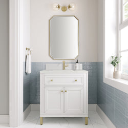 James Martin Chicago 30" Single Vanity with Single Hole 3CM White Zeus Silestone Top & Backsplash