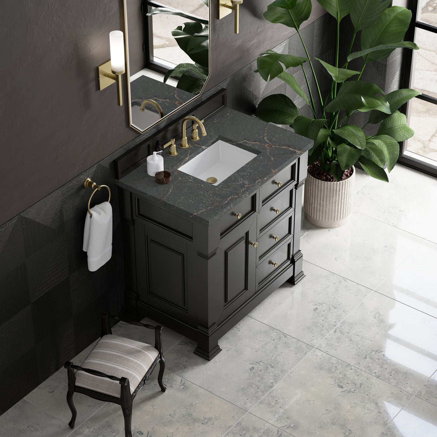 James Martin Brookfield 36" Single Vanity, Black Onyx with 3 CM Countertop - Luxe Bathroom Vanities