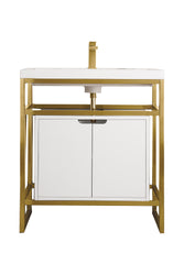 James Martin Boston 31.5" Single Console Vanity with White Glossy Composite Stone Top - Luxe Bathroom Vanities