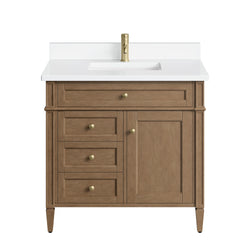 James Martin Brittany 36" Single Vanity with Single Hole 3 CM White Zeus Silestone Top & Backsplash