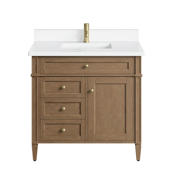 James Martin Brittany 36" Single Vanity with Single Hole 3 CM White Zeus Silestone Top & Backsplash
