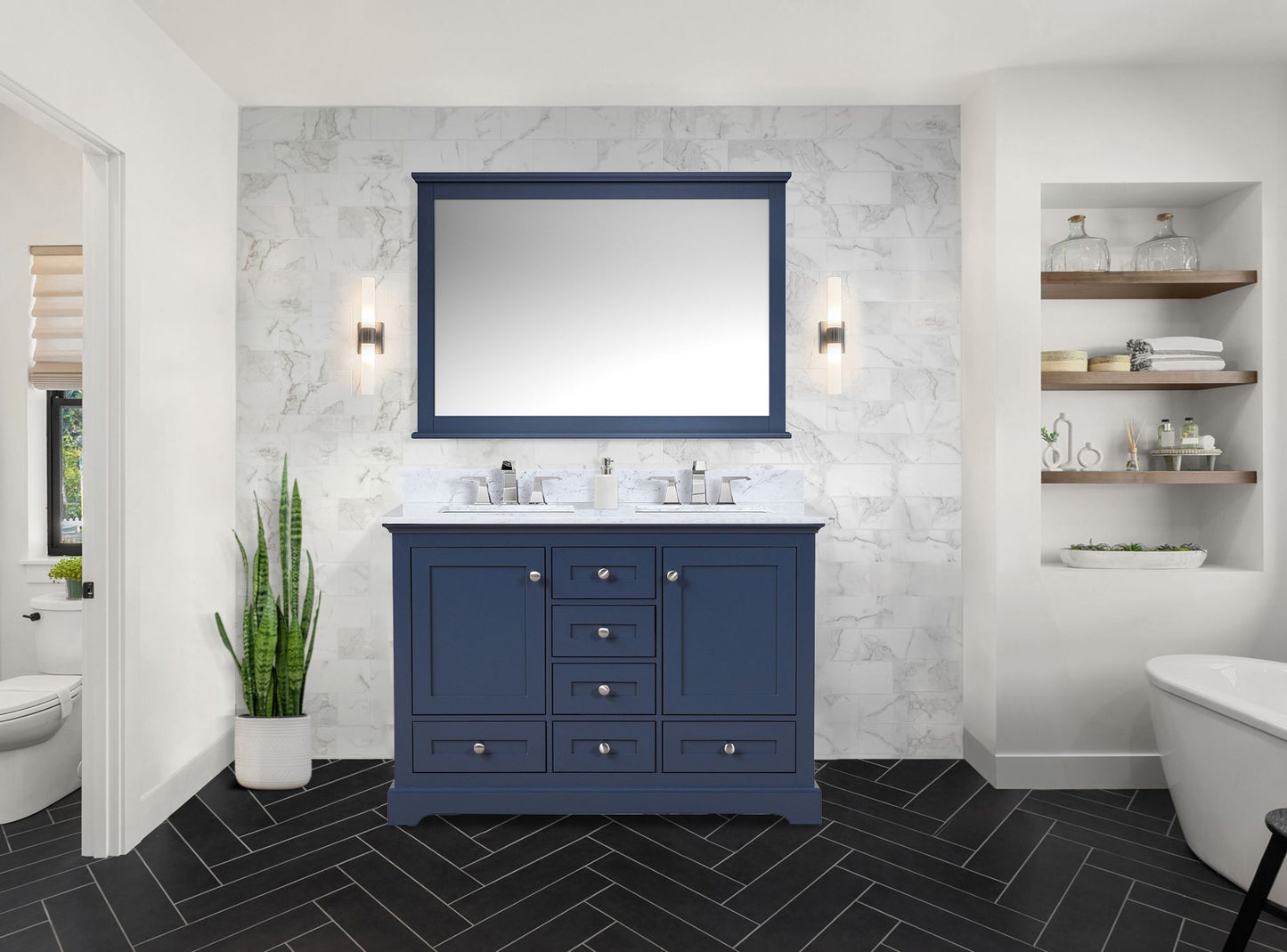 Lexora Collection Dukes 48 inch Double Bath Vanity and Carrara Marble Top - Luxe Bathroom Vanities