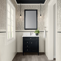 James Martin Brittany 30" Single Vanity with Single Hole 3 CM White Zeus Silestone Top & Backsplash
