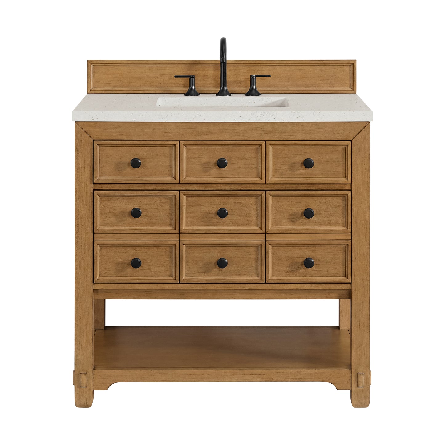 James Martin Malibu 36" Single Vanity, Amber Birch w/ 3 CM Counter Top - Luxe Bathroom Vanities