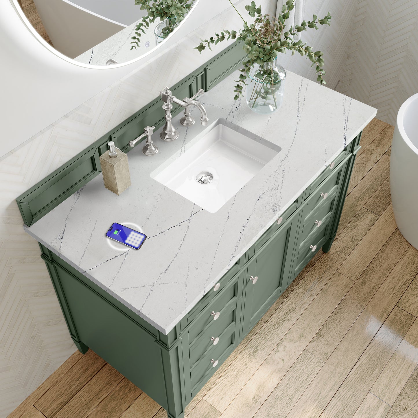 James Martin Brittany 48" Single Vanity with 3 CM Countertop & FreePower Wireless Charger