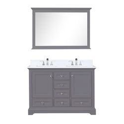 Lexora Collection Dukes 48 inch Double Bath Vanity, White Quartz Top, and Faucet Set - Luxe Bathroom Vanities