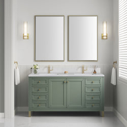 James Martin Chicago 60" Double Vanity with Single Hole 3CM White Zeus Silestone Top & Backsplash