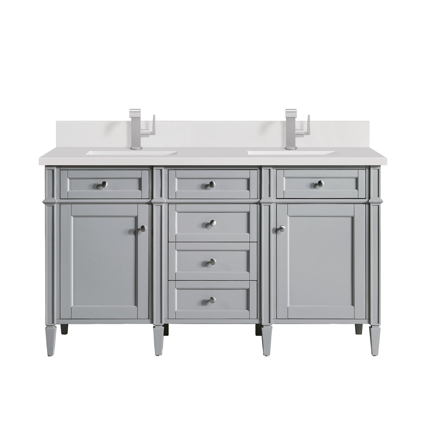 James Martin Brittany 60" Double Vanity with Single Hole 3 CM White Zeus Silestone Top & Backsplash